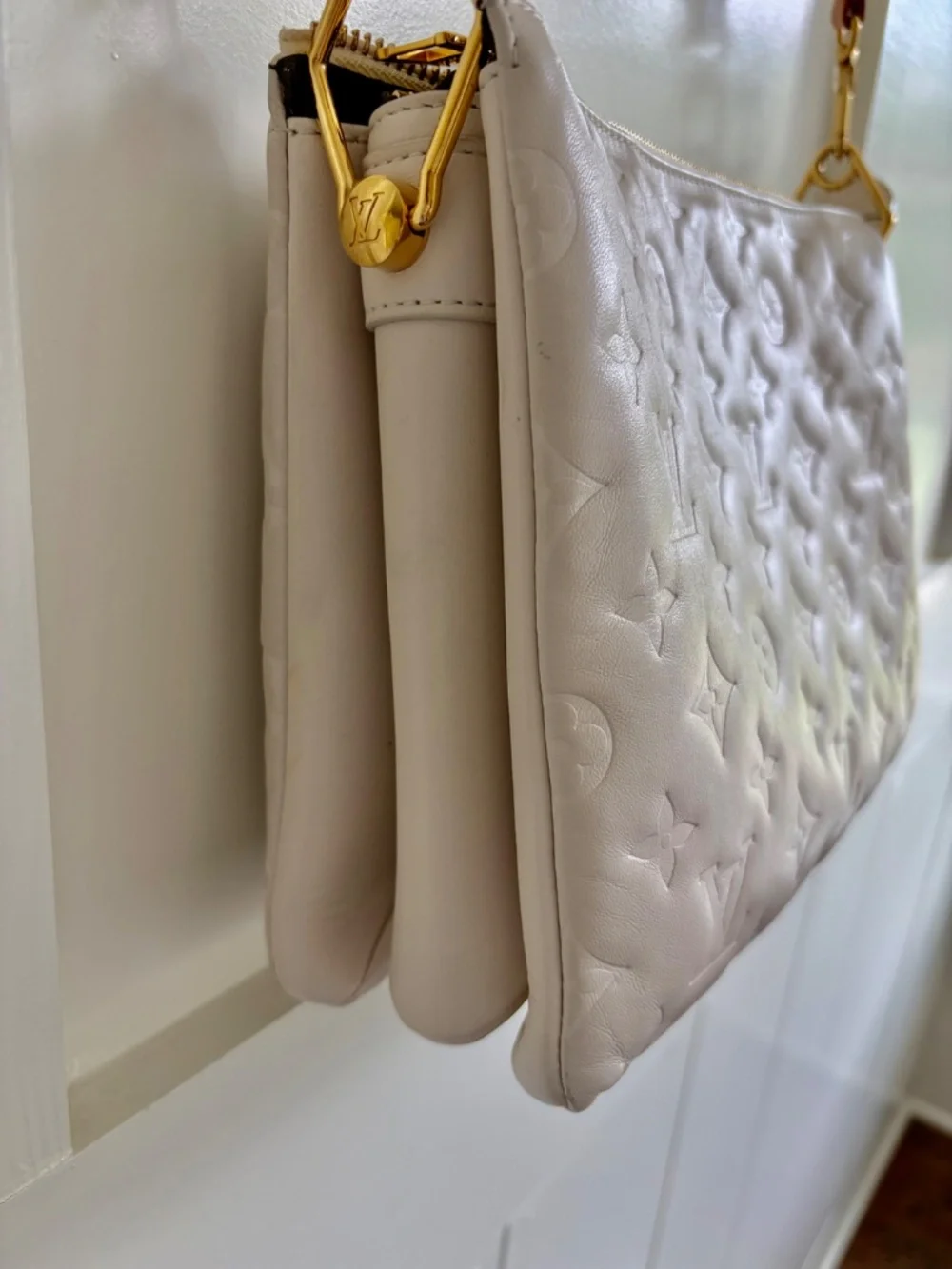 Louis Vuitton Coussin PM – Cream/Off White Monogram Embossed Lambskin | Includes